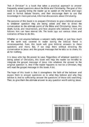 Back cover of Ask A Christian: A Religious Discussion paperback by Nate Cunningham – Christian apologetics book with biblical answers and gospel focus.