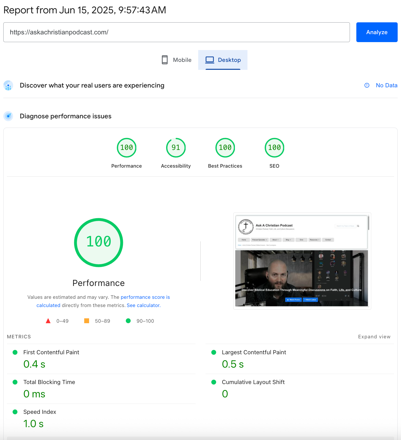 Desktop Performance Scores Desktop Google Page Insights Scores for Website Excellence